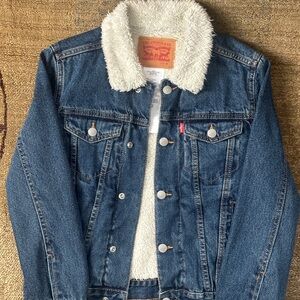 Levi's Kids Blue Denim Jacket with White Sherpa Lining - Size M